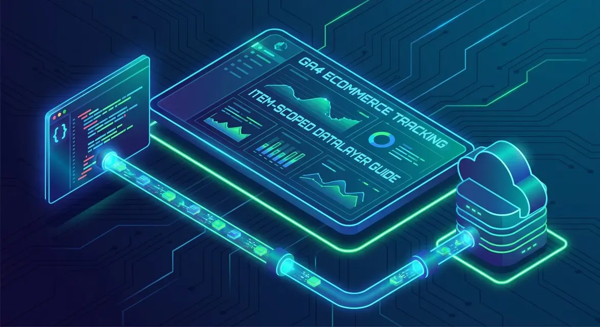 GA4 ecommerce dataLayer architecture and BigQuery integration flow.