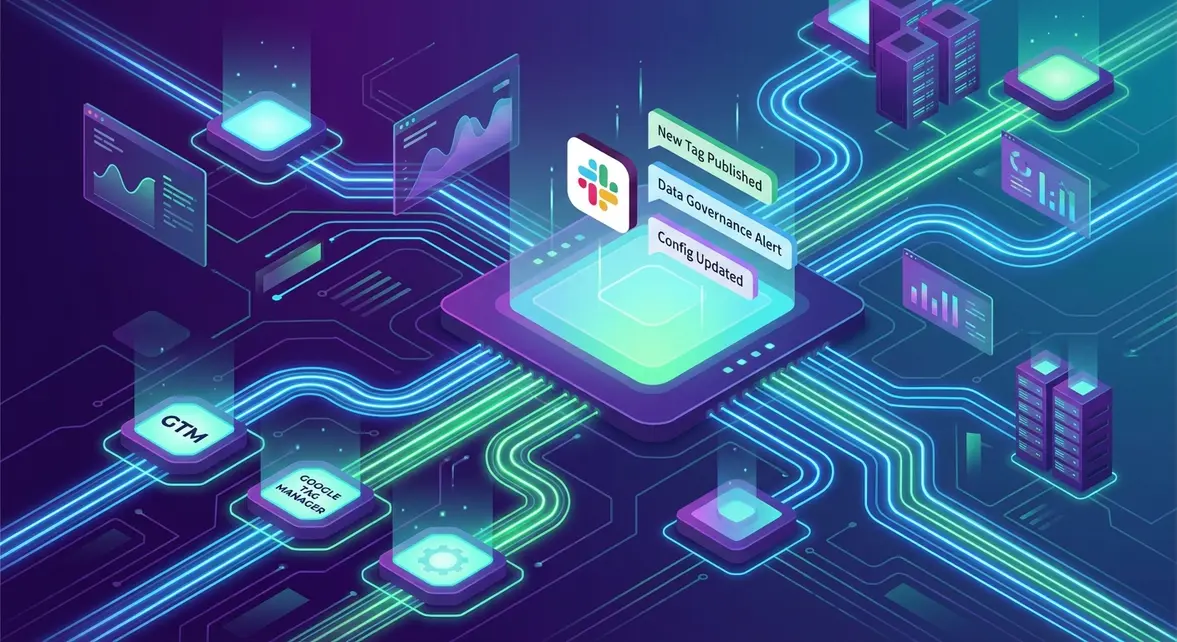 Real-time Google Tag Manager to Slack notification data flow architecture.