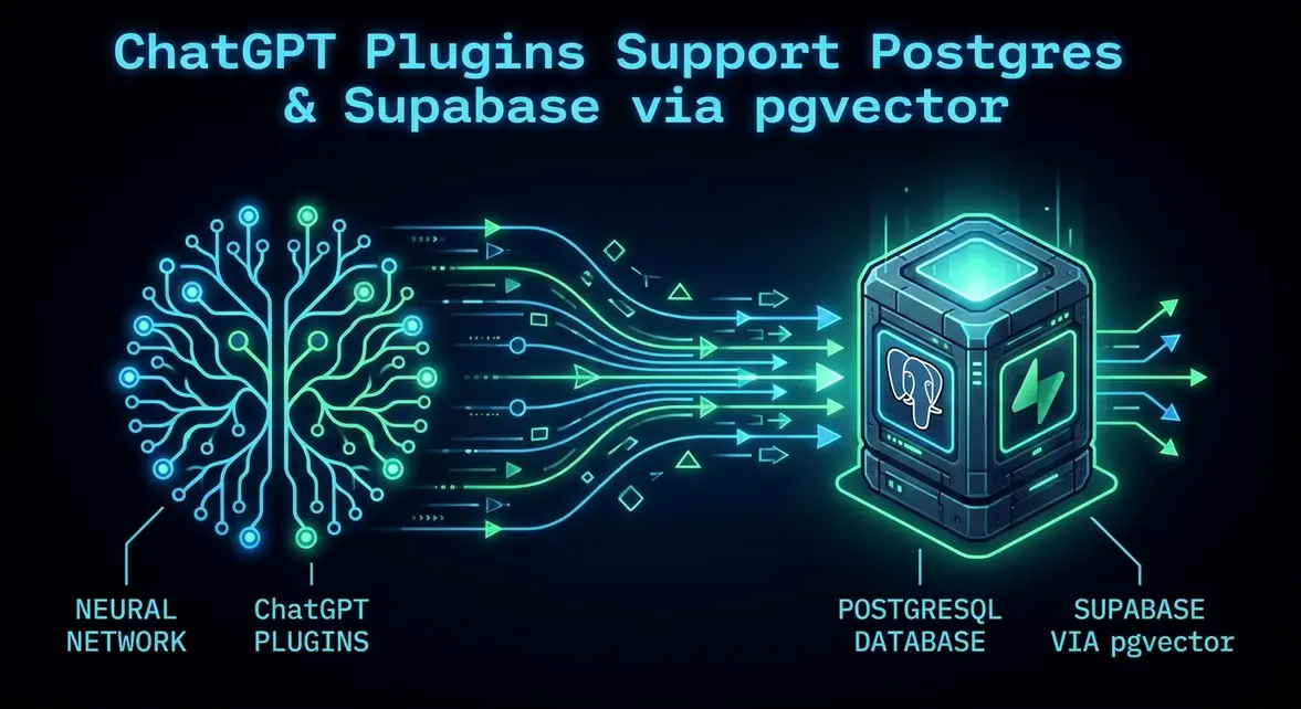 Architecture diagram showing ChatGPT connecting to a Postgres database using pgvector.