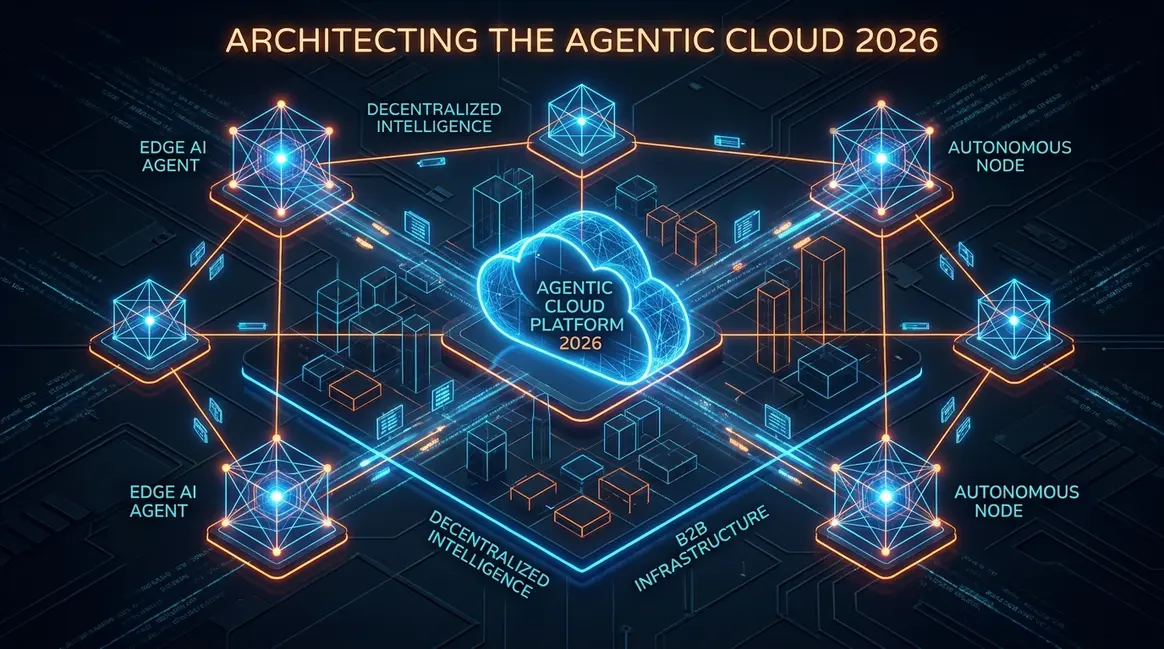 Isometric diagram of distributed edge compute nodes hosting autonomous AI agents in a cloud network.