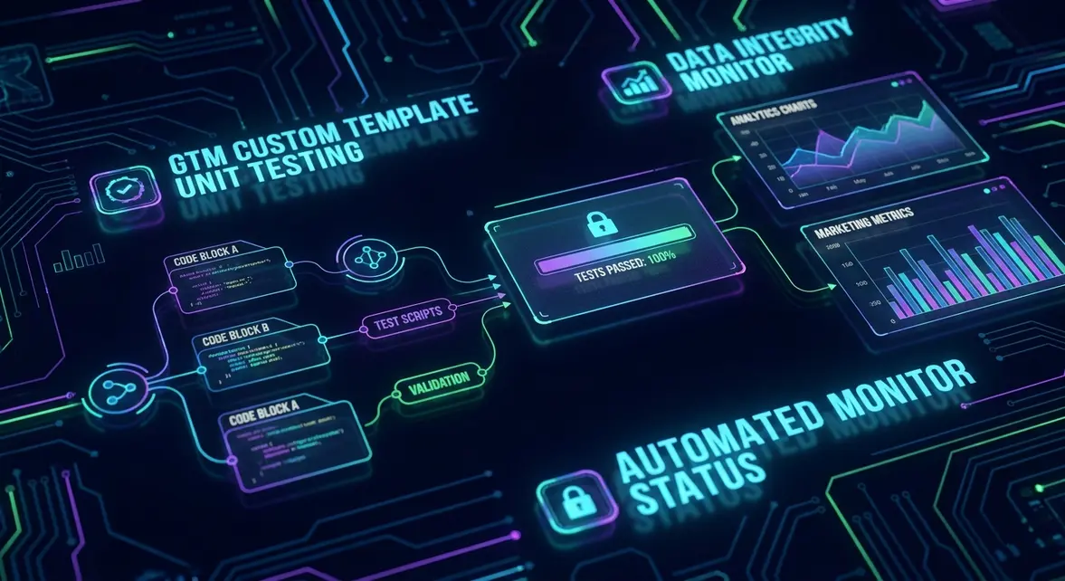 GTM Custom Template unit testing architecture and data validation flow.
