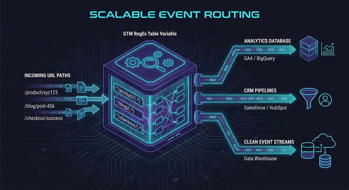 GTM RegEx Table variable routing data paths across analytics architectures.