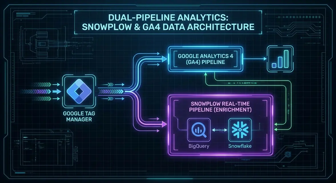 Snowplow and Google Analytics dual-pipeline data streaming architecture diagram