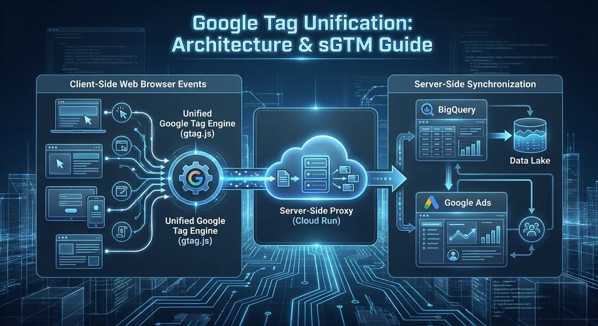 Unified Google Tag and server-side GTM telemetry data architecture diagram.